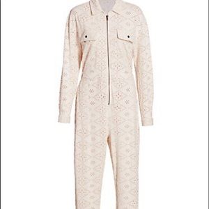 Free People Set The Tone Cream Zip up Jumpsuit